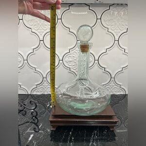 Vintage Green Glass Ships Decanter with original Stopper